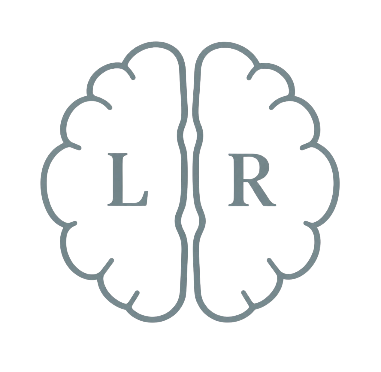 Logo LR — cérebro com as iniciais L e R
